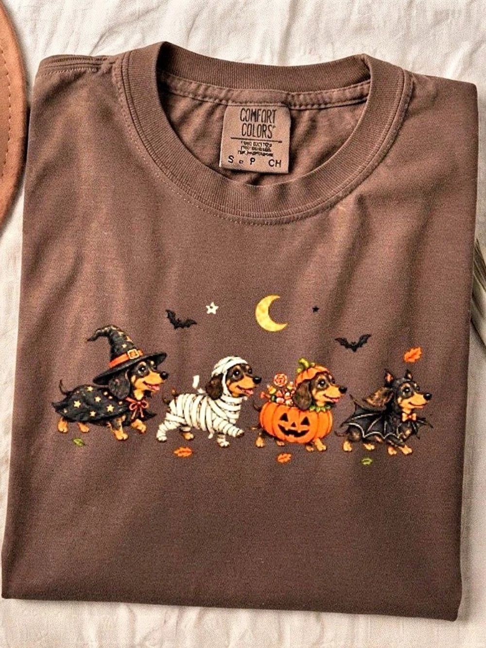 Halloween Dachshund Dogs Spooky Brown Comfort Color T-Shirt